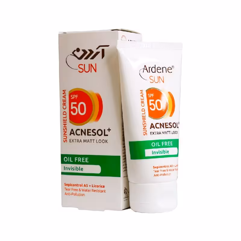 کرم ضد آفتاب acnesol plus spf 50 فاقد چربی و بی رنگ آردن