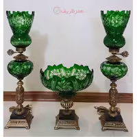 ست چراغ و میوه خوری کریستال سبز قطعات تمام برنج