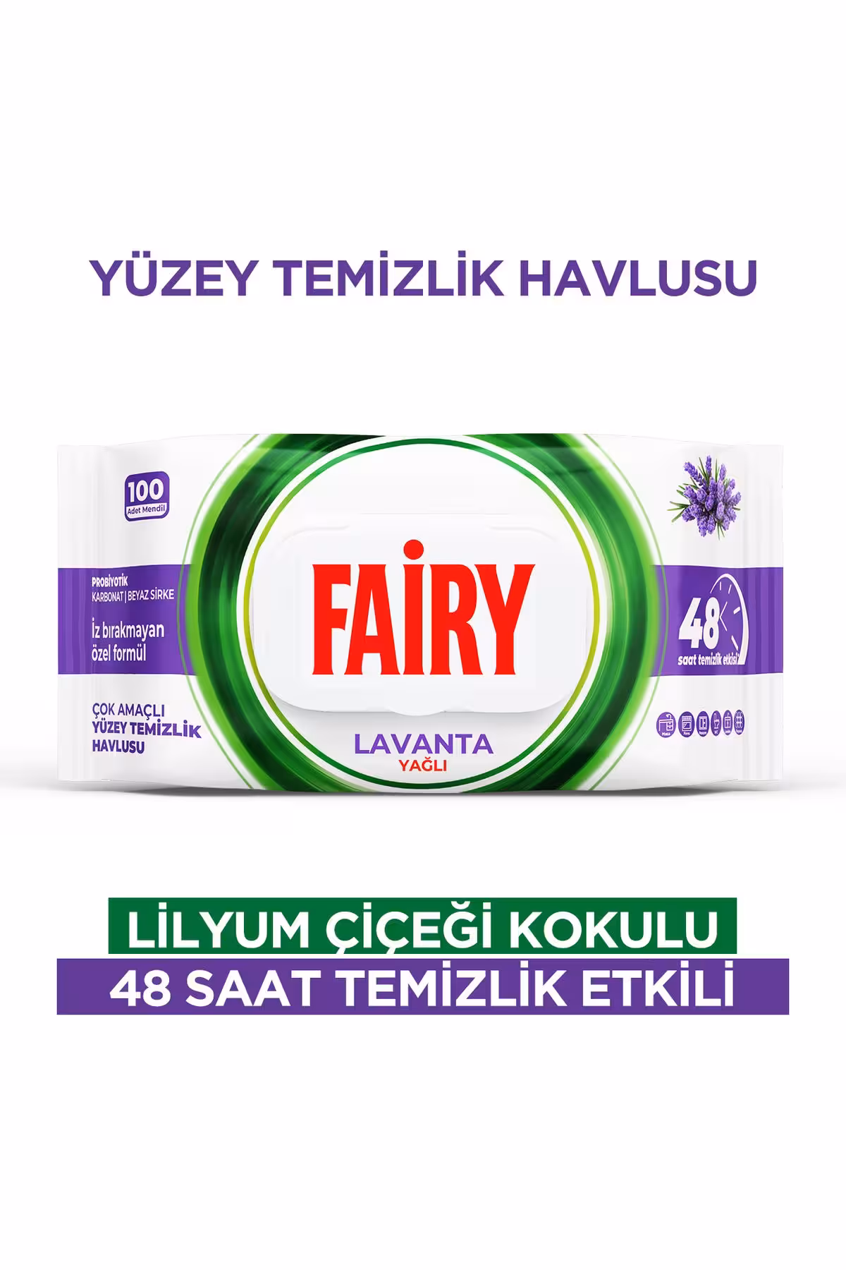 دستمال مرطوب همه کاره فیری با رایحه لاوندر بسته 100 عددی