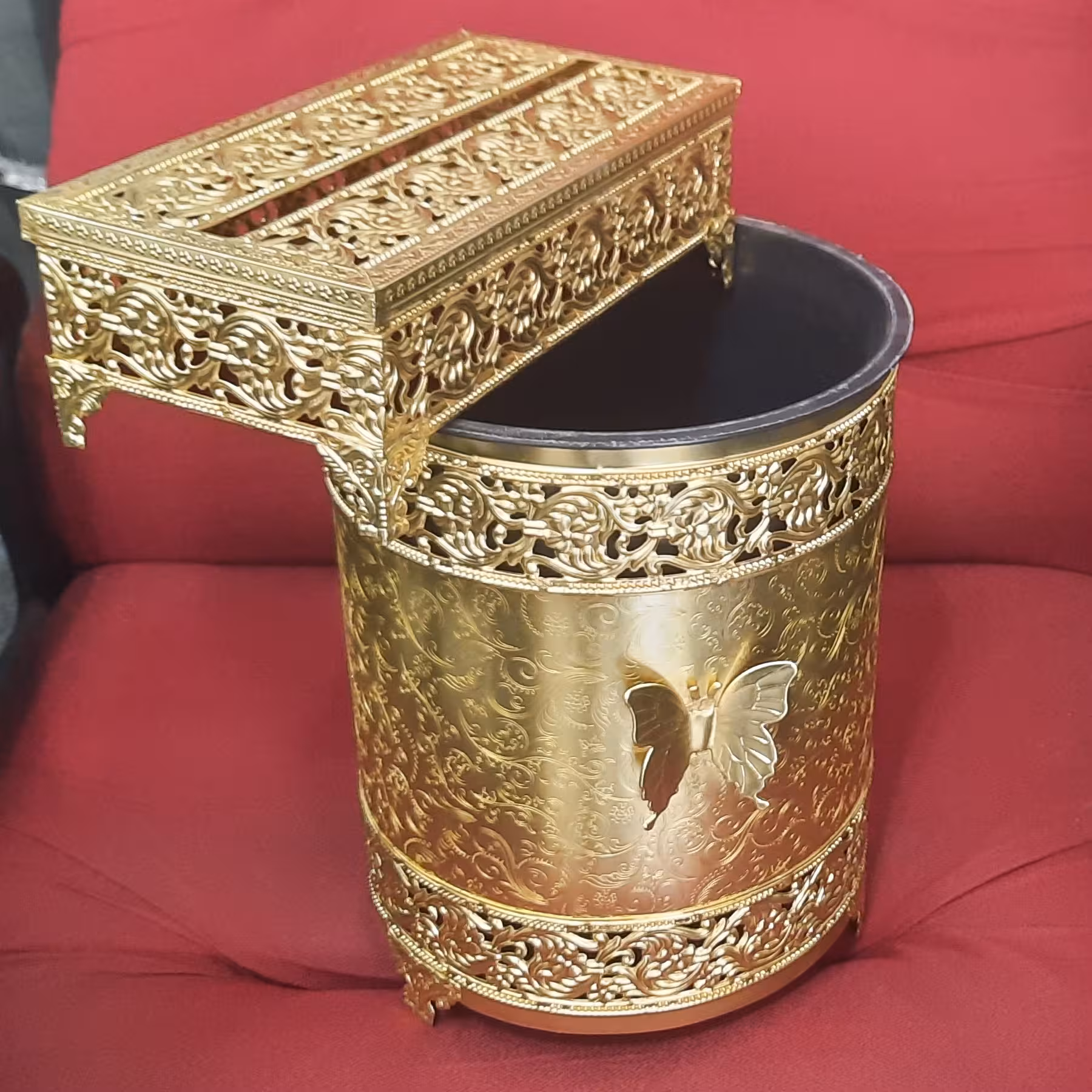 سطل زباله گرد و دستمال کاغذی
