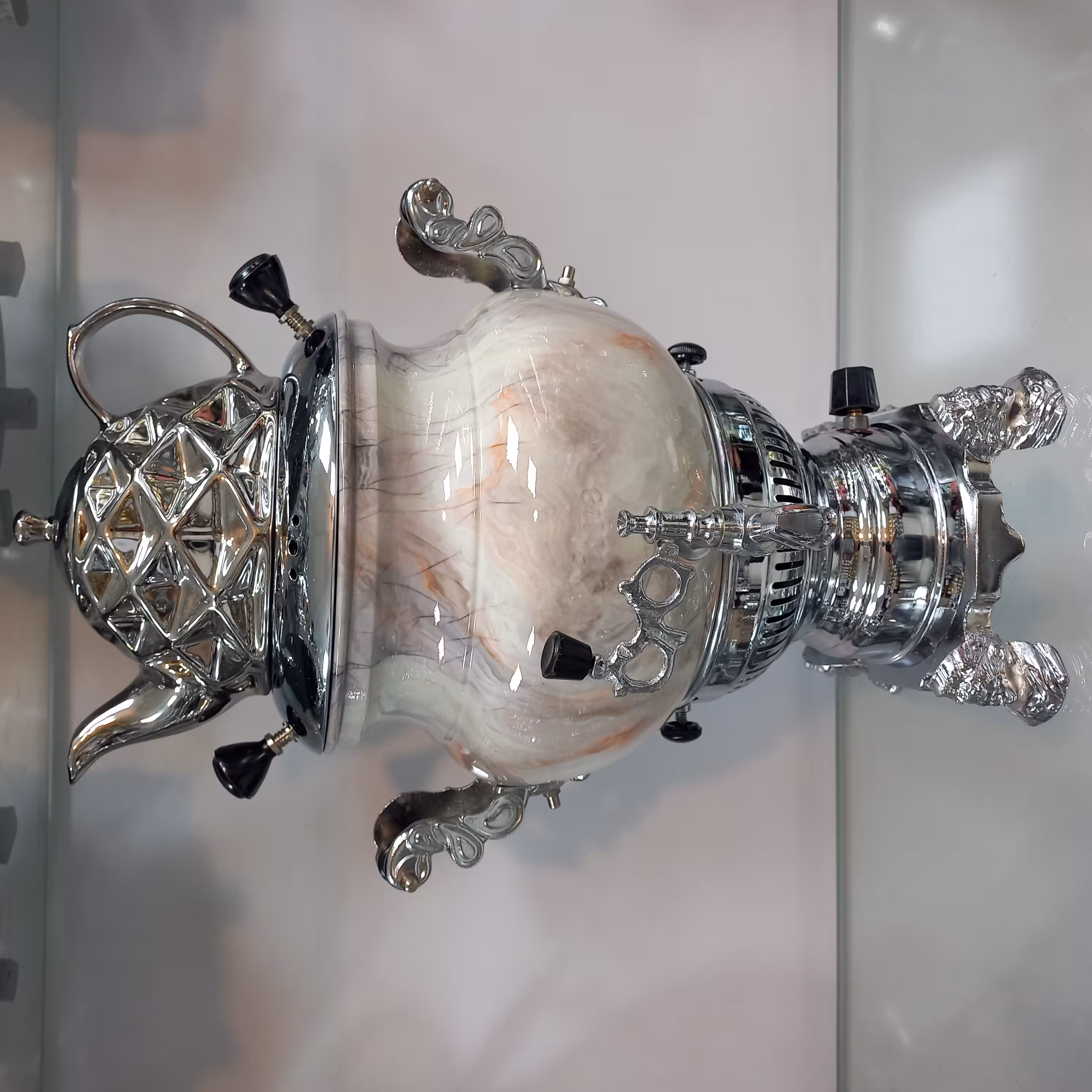 سماور گازی سیلور مدل نگین سنگی کروم کد 4052