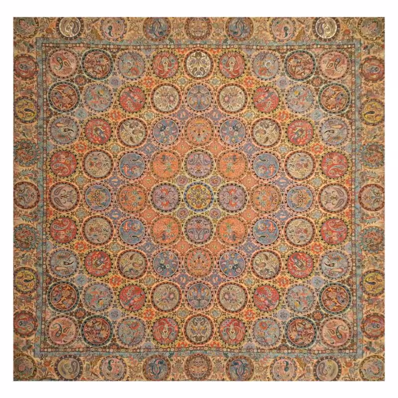 رومیزی مربع ترمه ابریشم تار سفید کد TRM123
