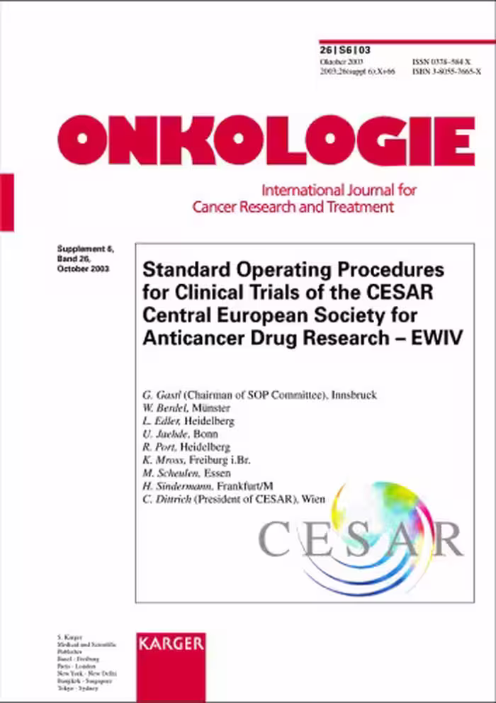 خرید و دانلود نسخه کامل کتاب Standard Operating Procedures for Clinical Trials of the Central European Society for Anticancer Drug Research (Cesar-Ewiv (Supplement Issue: Onkologie 2003, 6)