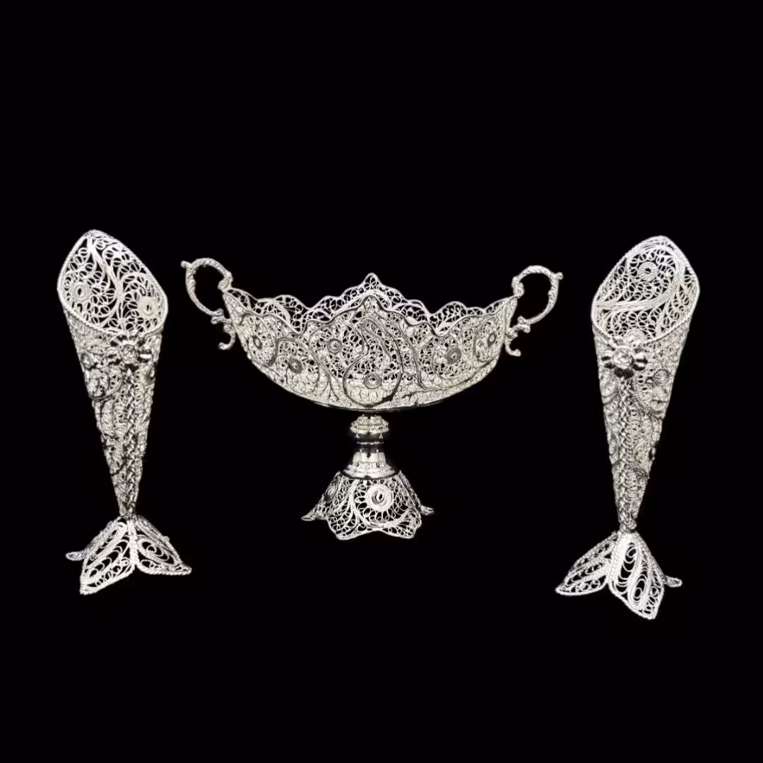 ظروف ملیله کاری کشکول شماره 1 و گلدان حرمی