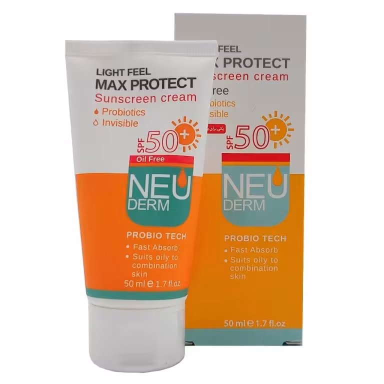 کرم ضد آفتاب بی رنگ SPF50 مناسب پوست های چرب برند نئودرم