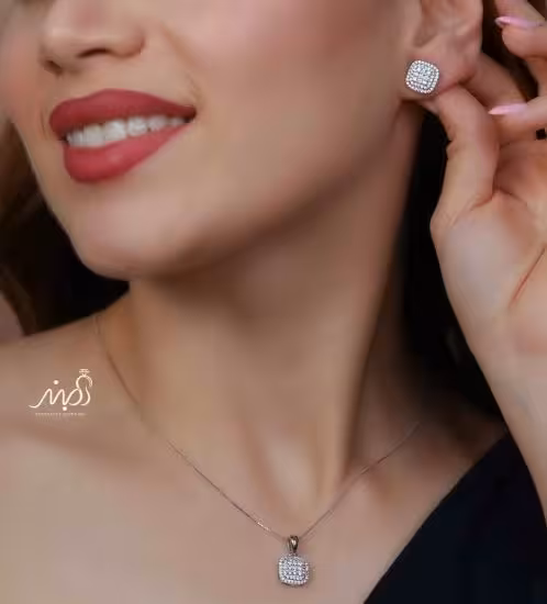 💍نیم ست جواهری مربعی (آويز و گوشواره ) خاص و زیبا ، نقره عیار 925( N_4399)