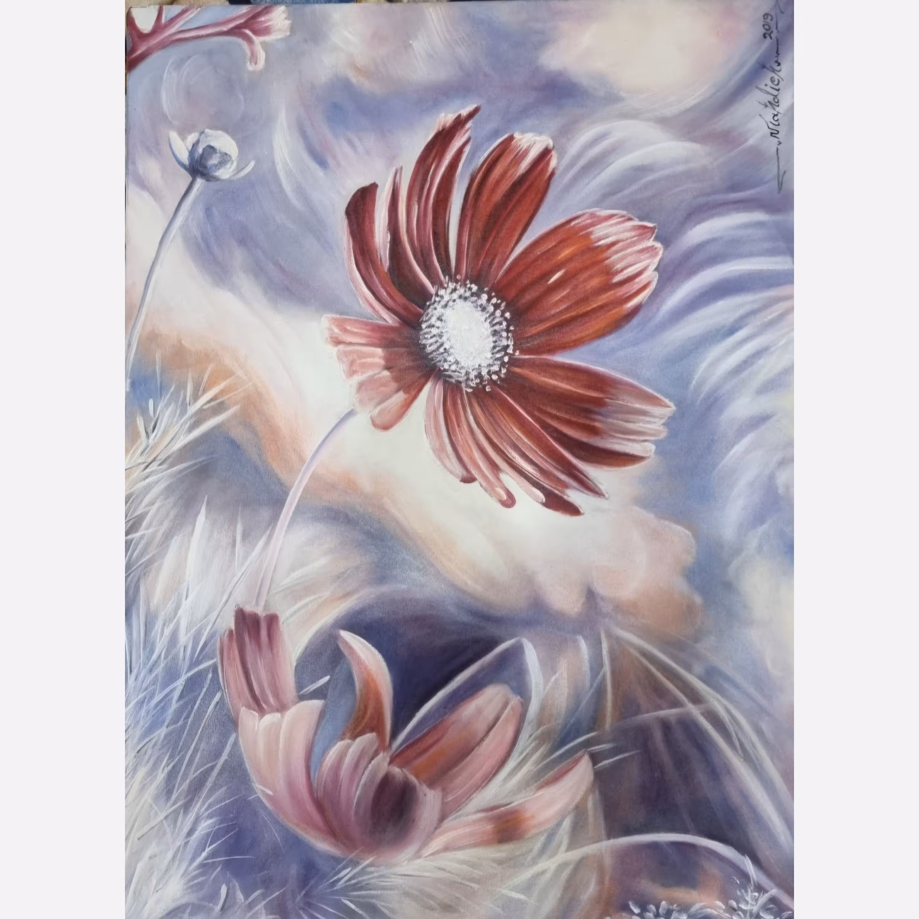 تابلو نقاشی رنگ روغن گل کلاف پهن  50 در 70 (پس کرایه)