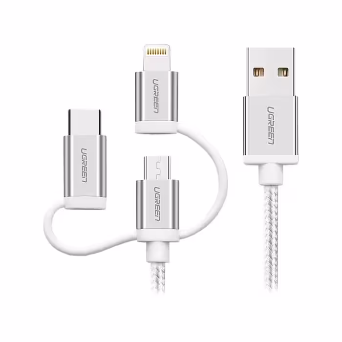کابل تبدیل USB به Lightning ,Type-C و Micro USB یوگرین مدل US186 طول 1 متر