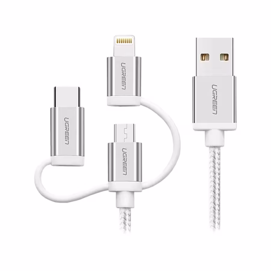 کابل تبدیل USB به Lightning ,Type-C و Micro USB یوگرین مدل US186 طول 1 متر