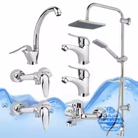 ست 7 عددی شیرآلات برند آیدا صنعت مدل قهرمان | شیر ظرفشویی   2 عدد روشویی   حمام   2 عدد توالت   علم دوش رسوب‌گیر اتومات | کروم براق