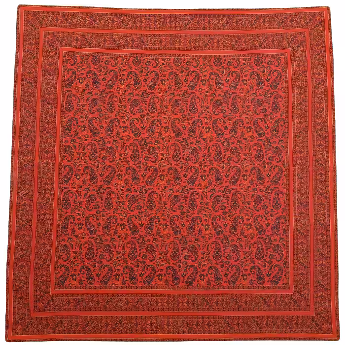 رومیزی مربع ترمه ابریشم حاشیه دار کد TRM211 نفیس رنگ قرمز آستر زرشکی
