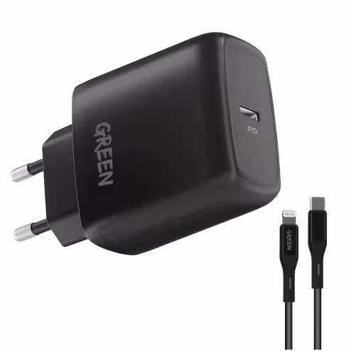 شارژر 20 وات گرین همراه با کابل لایتنینگ  Green Type-C Port Wall Charger 20W with PVC Type-C to Lightning