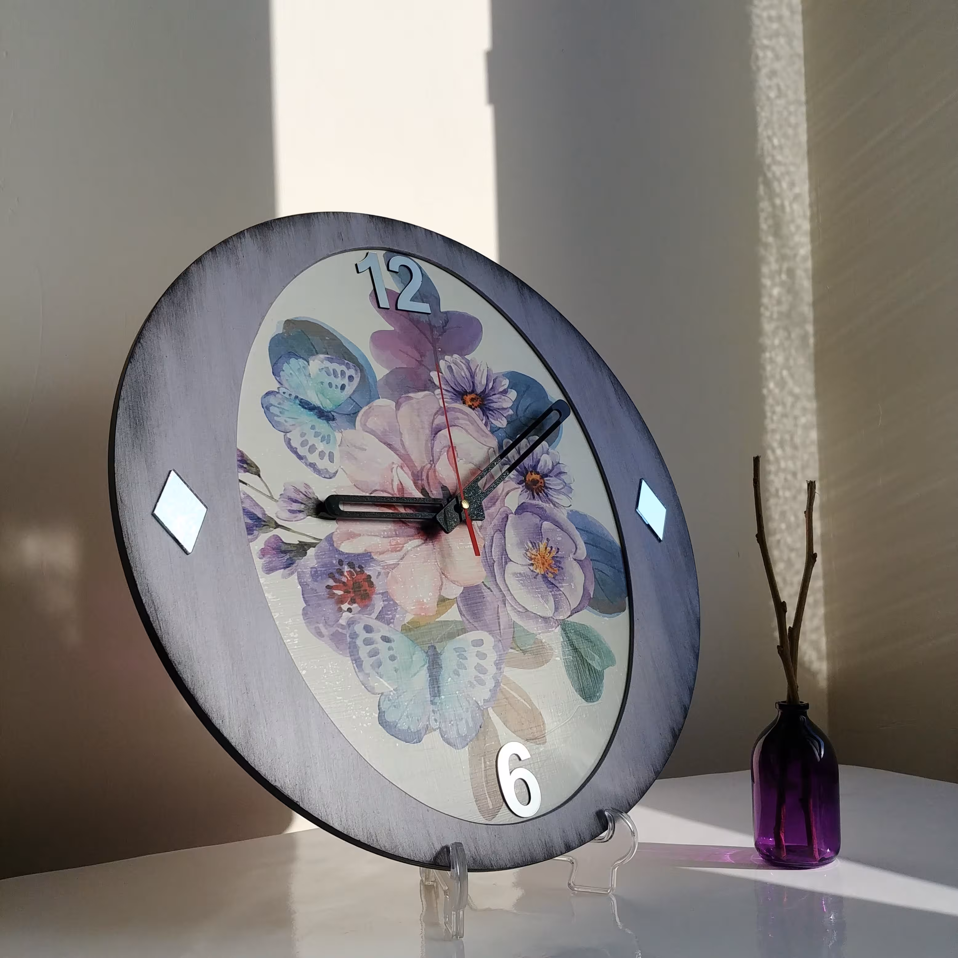 ساعت دیواری قطر 40 طرح گل  کد محصول E 45