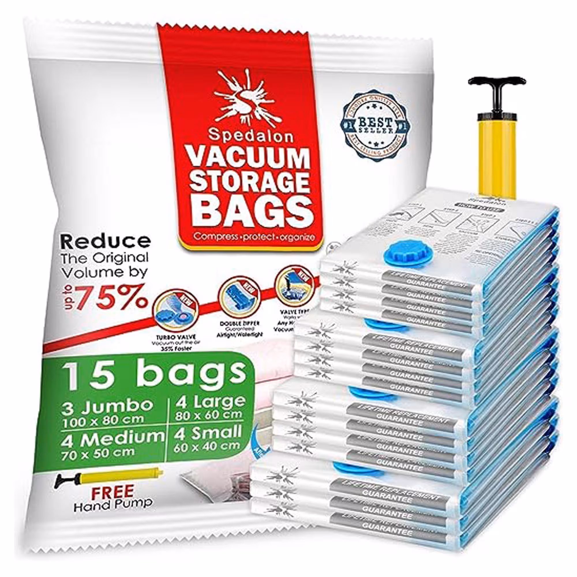 بسته 15 عددی کیسه ذخیره سازی فشرده وکیوم Vacuum Storage Bags – Pack of 15 (3 Jumbo   4 Large   4 Medium   4 Small)