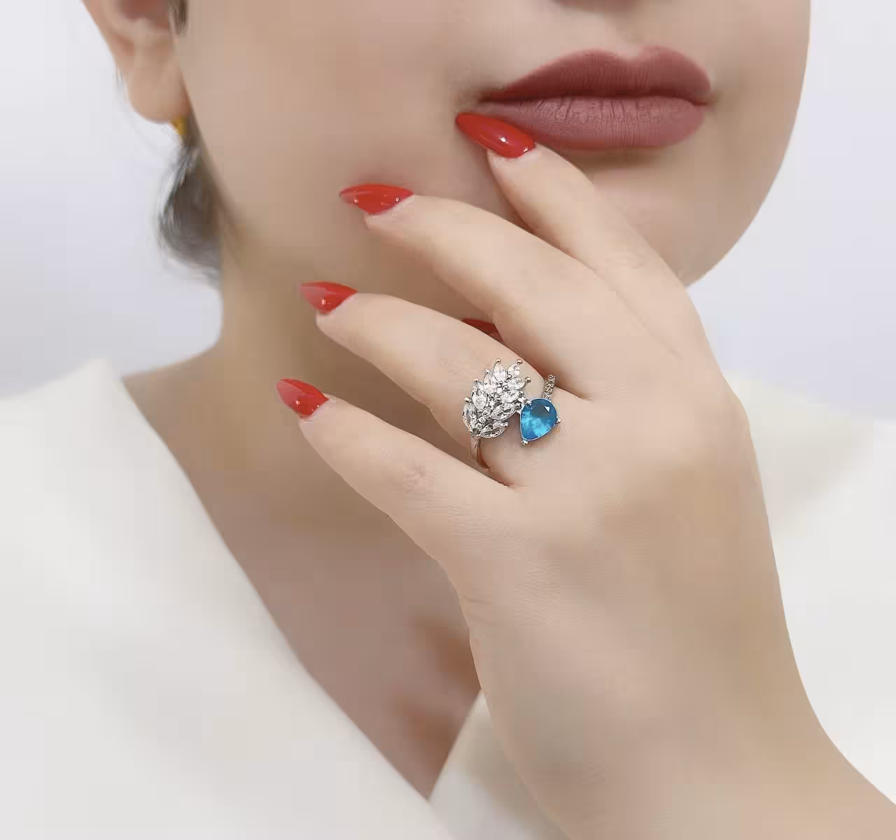 انگشتر سنگ رنگی جواهری نقره زنانه کد 11138