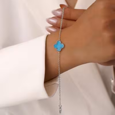 دستبند آبی فیروزه ای ونکلیف استیل 304  مشاوره ست و استایلD521