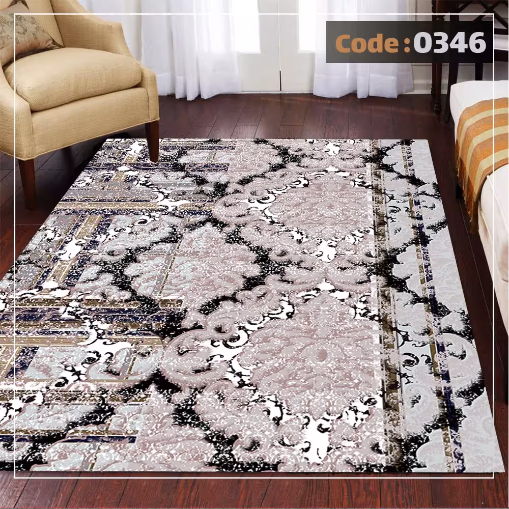 کاورفرش روفرشی دورکشدار گوشه لیفه ای لاکی ، آبی و متنوع کد 0346