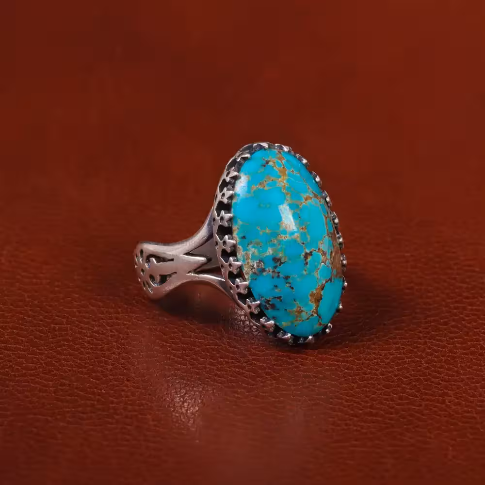 انگشتر فیروزه شجری مردانه کد 30573 - جواهری مشاهیر