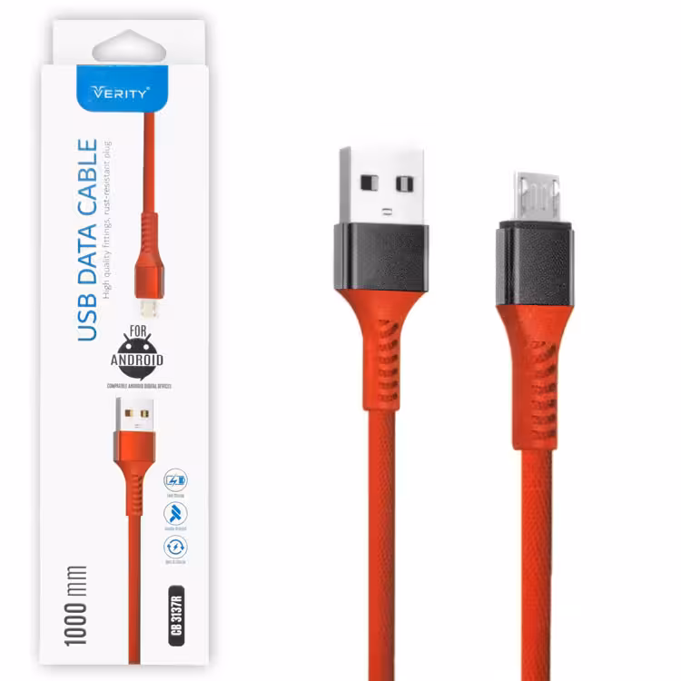 کابل دیتا و شارژ اندروید VERITY مدل 3137 قرمز