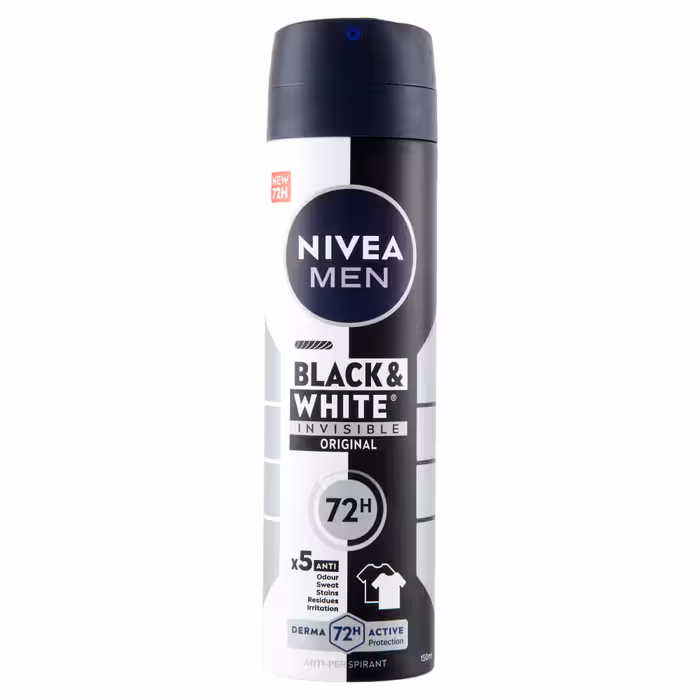 اسپری ضد تعریق دئودورانت مردانه 72 ساعته نیوآ مدل Black & White Invisible حجم 150ml