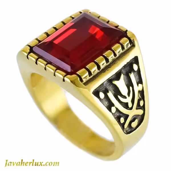 انگشتر مردانه طرح یاقوت سرخ مدل دامون _ کد : 200101