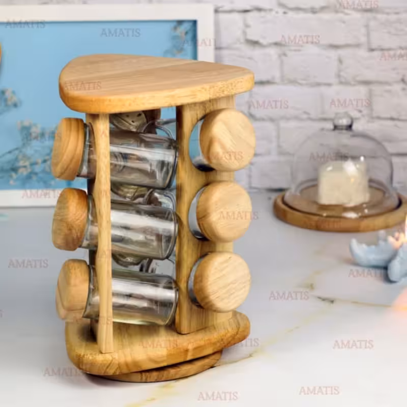 جا ادویه چوبی ایستاده 9 تایی گردان مثلثی کد 99096 از برند لونا رابروود