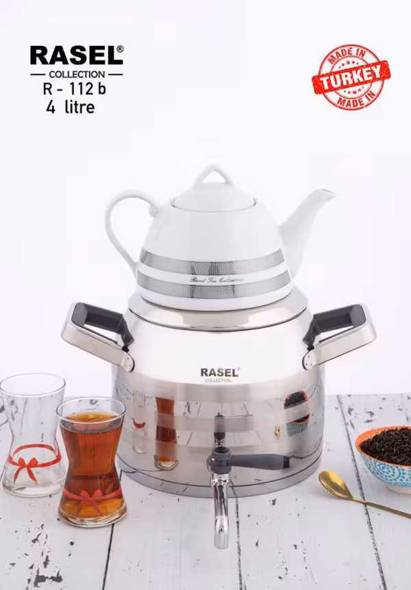 کتری قوری روگازی شیردار 4 لیتر راسل دسته استیل3 خط TR-112B