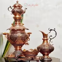 سرویس سماور قلمزنی مسی 4/5 لیتری زغالی و برقی سیاه قلم