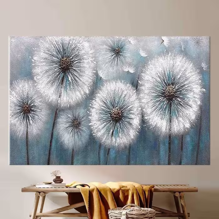 تابلو نقاشی رنگ روغن کار دست با طرح قاصدک برجسته، ابعاد 140x70 سانتی‌متر، کد محصول 911