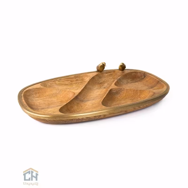 اردو خوری چوب و برنج بیضی 5 تایی گلدکیش طرح WOOD مدل GK829437