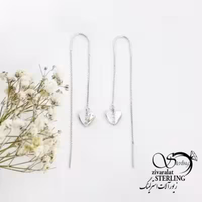 گوشواره بخیه ای نقره با آویز قلبی کد 18593