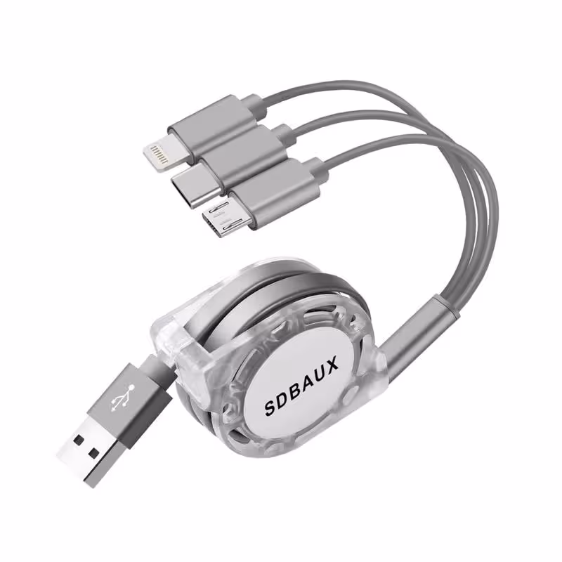 کابل تبدیل قرقره ای USBبهMicroUSB USB-C لایتنینگ مدل 3in1 قرمز