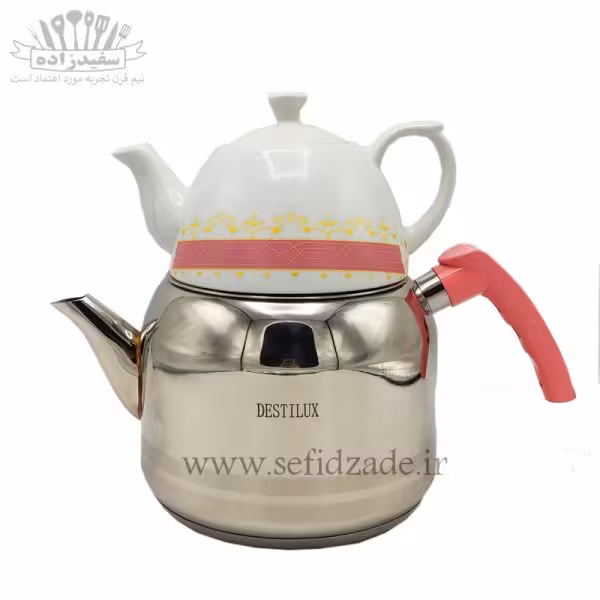 کتری و قوری لوله دار دستی لوکس دسته صورتی 3 لیتری