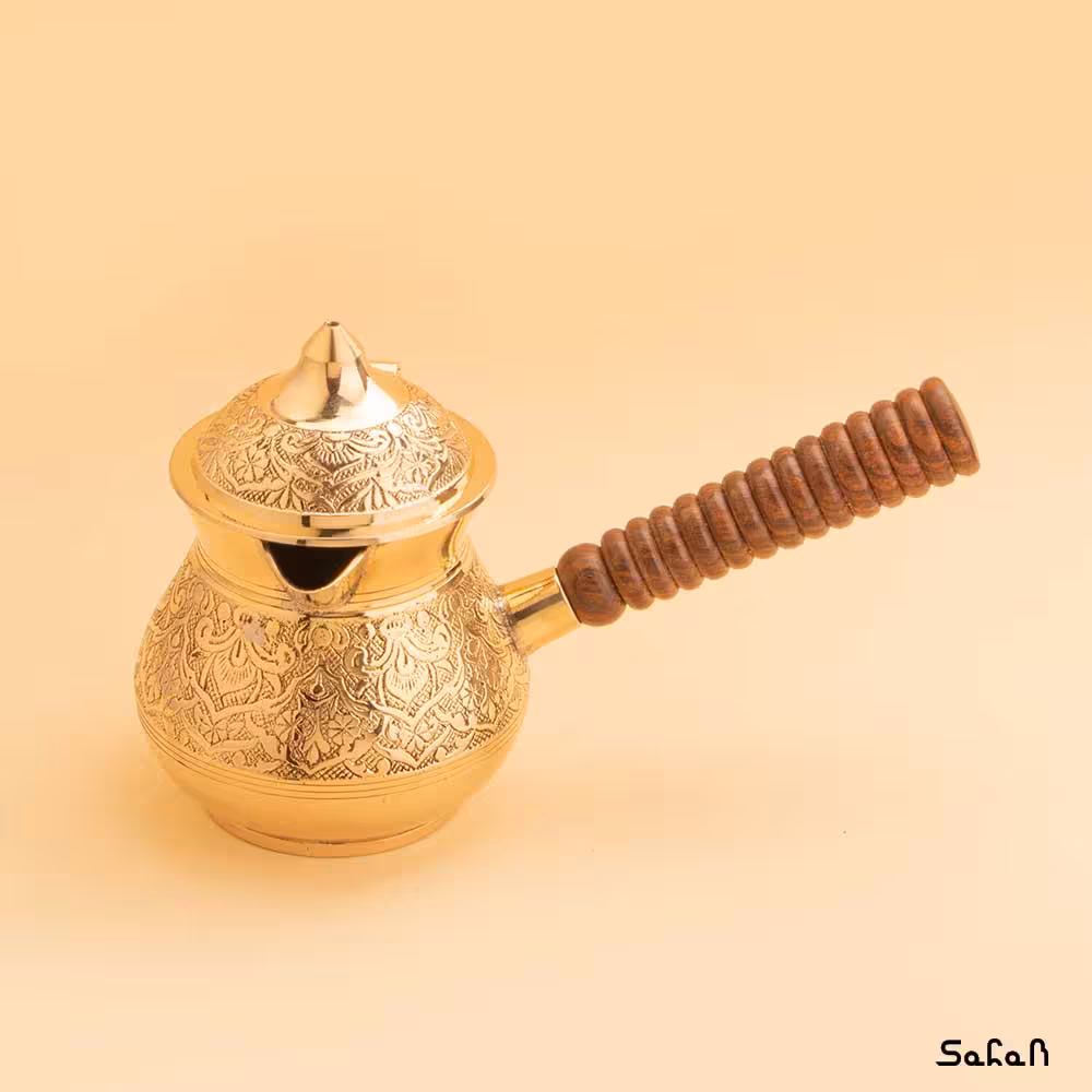 قهوه جوش برنجی طلایی در دار مدل شبنم سایز 1