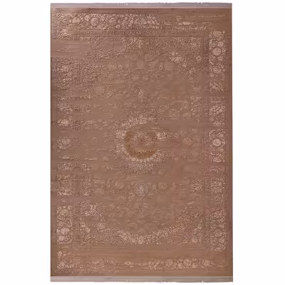  فرش ماشینی زمرد مشهد طرح کهنه نما مدل AN007 زمینه بژ 