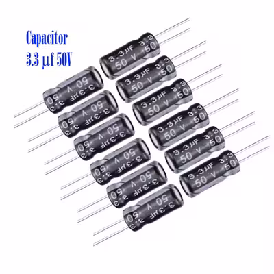خازن 3.3 میکروفاراد 50 ولت کد Ca3.3uf-50V بسته 12 عددی