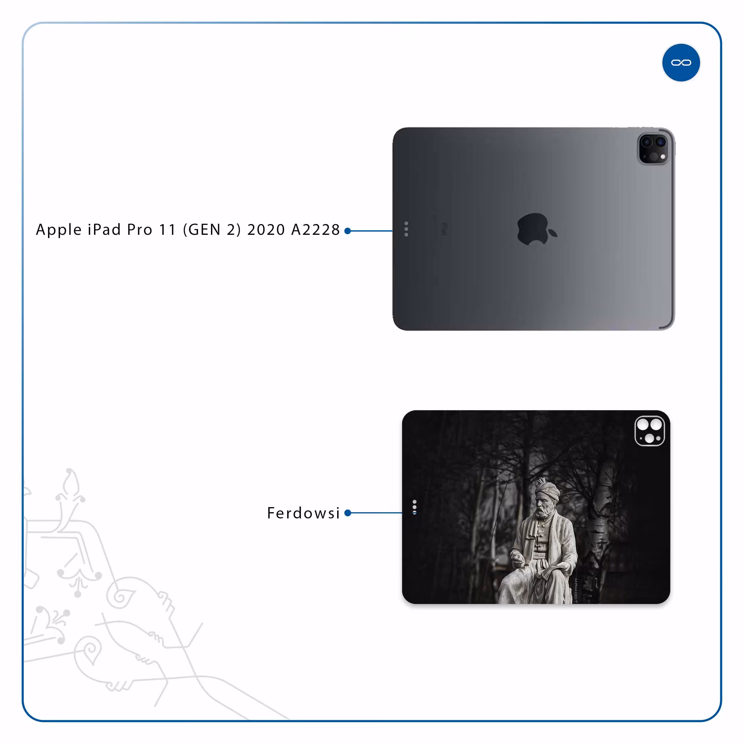 برچسب پوششی ماهوت مدل Ferdowsi-Logo مناسب برای تبلت اپل iPad Pro 11 (GEN 2) 2020 A2228