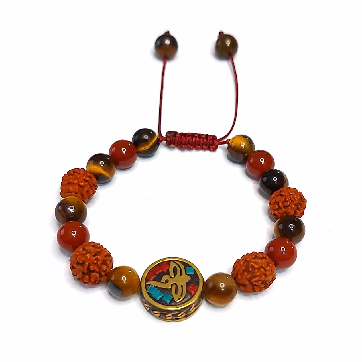 دستبند رود راکشا و چشم ببر وعقیق وخرجکار تبتی کد310043