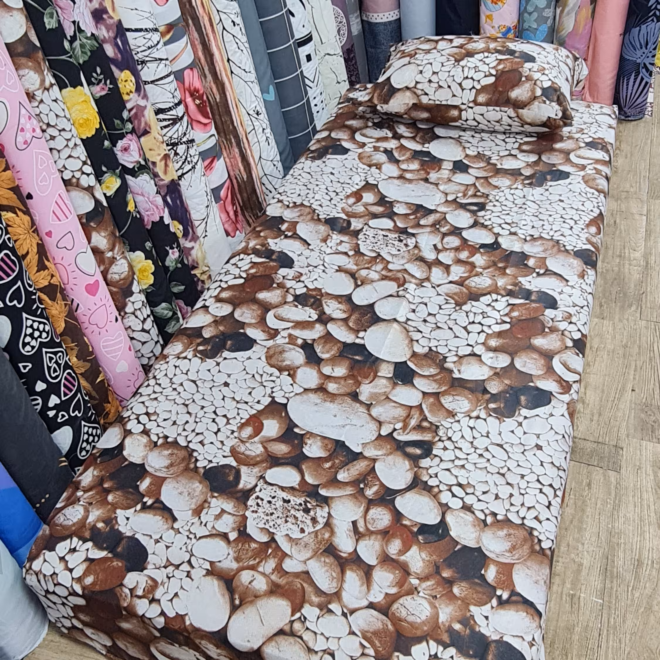 روتختی نیم ست ملحفه کشدار خوشخواب تکنفره دوتکه طرح سنگی سه بعدی