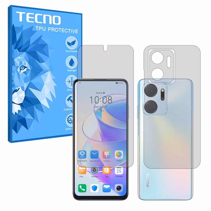 گلس صفحه نمایش و پشت گوشی آنر X7a مدل هیدروژلی شفاف برند تکنو کد SS