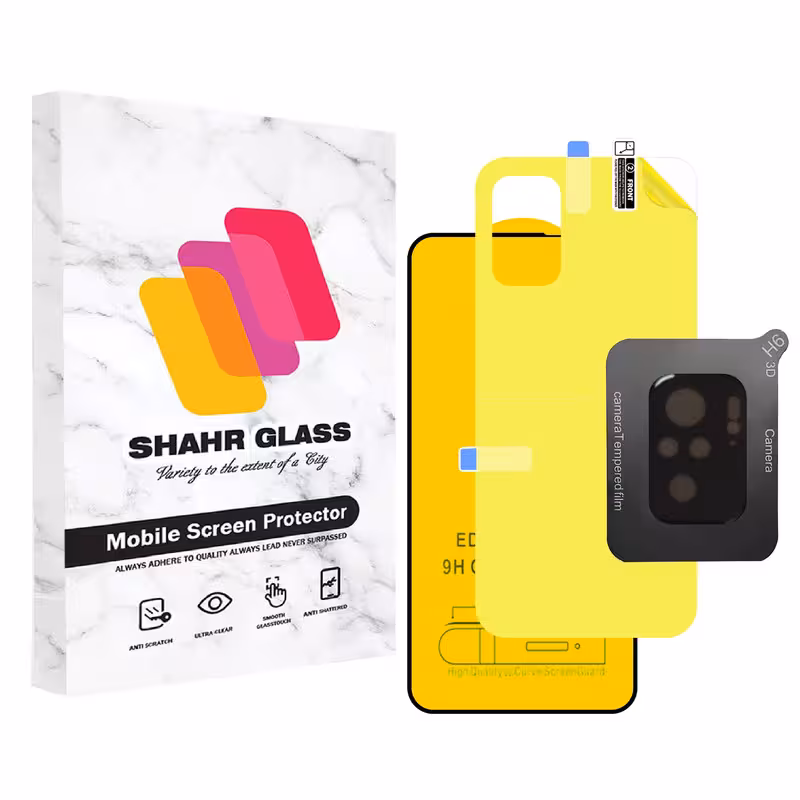 محافظ صفحه نمایش شهر گلس مدل 3FNF مناسب برای گوشی موبایل شیائومی Redmi Note 10 4G / Note 10s به همراه محافظ پشت گوشی و محافظ لنز دوربین | کالا برتری