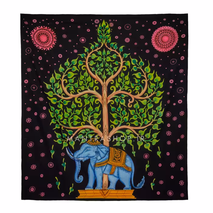 بکدراپ تپستری هندی طرح فیل و درخت زندگی (روتختی دو نفره) کد 431