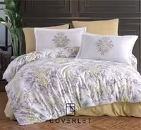 روتختی طوسی و سفید گل‌دار دونفره کاوری مدل Liya