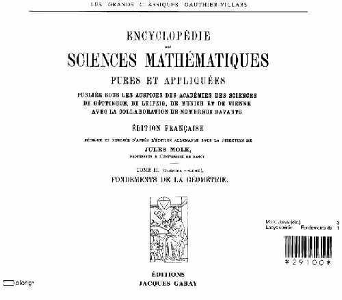 خرید و دانلود نسخه کامل کتاب Encyclopedie des sciences mathematiques. Fondements de la geometrie