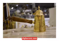 قهوه جوش برنجی برنزی قلم دست دسته چوبی سایز متوسط