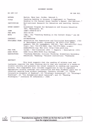 خرید و دانلود نسخه کامل کتاب Teaching Reading in Science: A Supplement to Teaching Reading in the Content Areas Teacher’s Manual