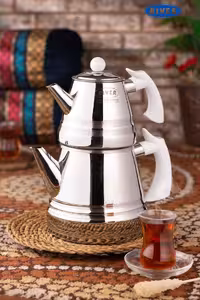 کتری قوری استیل هرمی لوله دار 3 لیتر دسته سفید ریور RIVER کد 2173