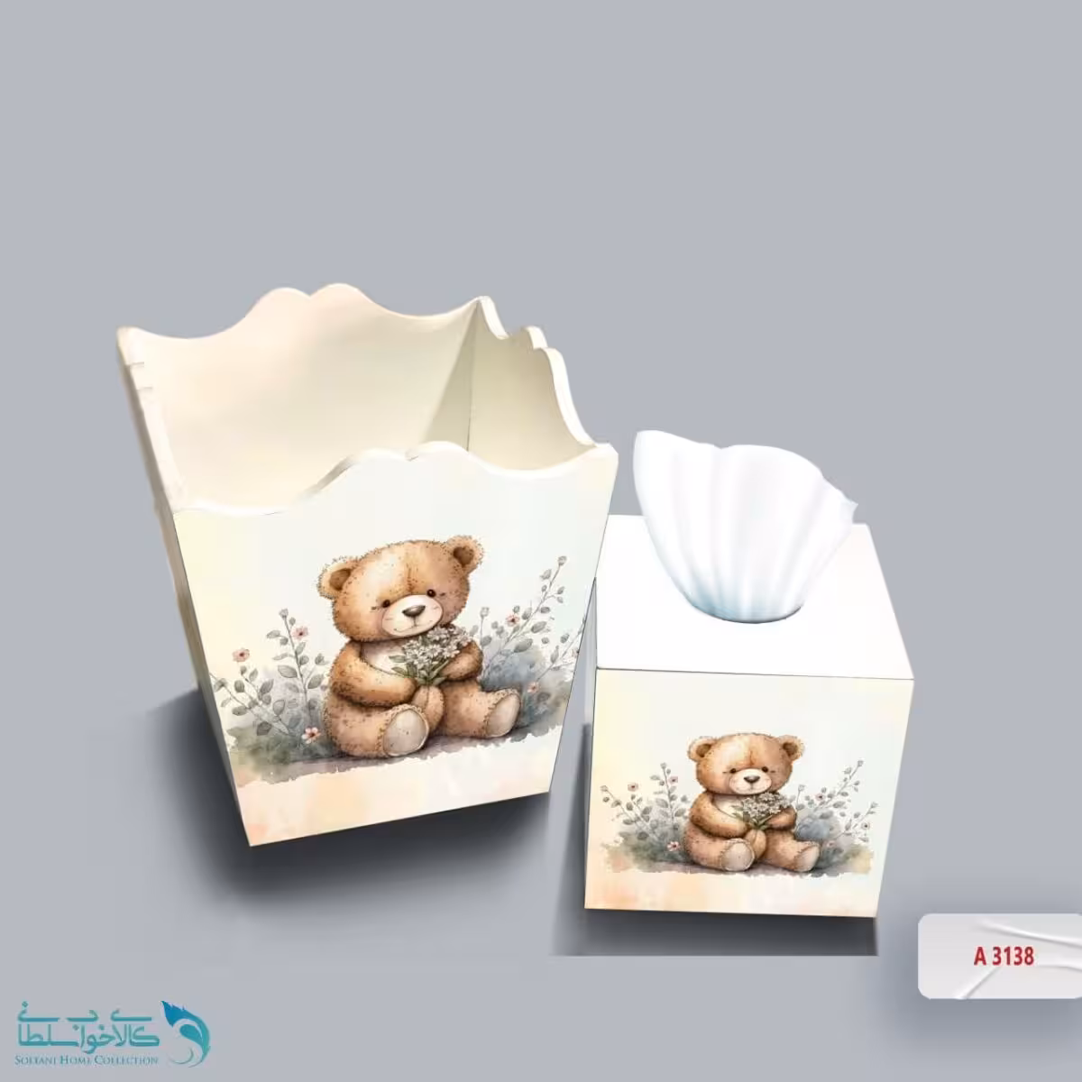 ست سطل و جا دستمال چوبی کودک طرح خانم کوچولو کد A3138