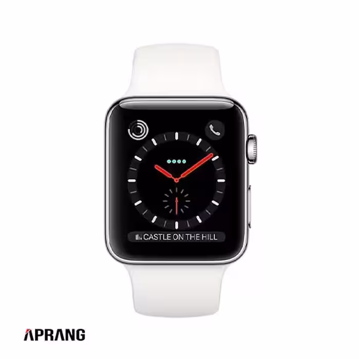 ساعت هوشمند اپل واچ سری 3 سلولار مدل 38mm Stainless Steel Case with Soft White Sport Band - نقره ای