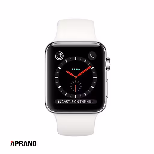 ساعت هوشمند اپل واچ سری 3 سلولار مدل 38mm Stainless Steel Case with Soft White Sport Band - نقره ای
